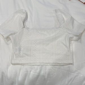 White Eyelet Square-Neck Crop Top - Women